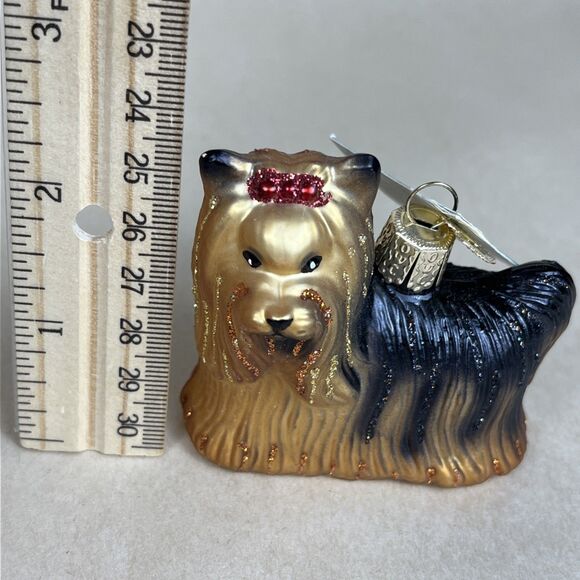 VTG OLD WORLD CHRISTMAS YORKIE TERRIER DOG BLOWN GLASS CHRISTMAS ORNAMENT W/ Tag - Picture 7 of 7